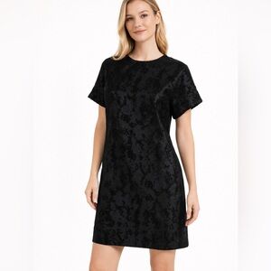 COS Black Textured Short-Sleeve Shift Black Jacquard Shine Mini Dress size 2